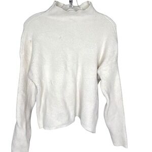 Express White SMALL Fuzzy Mock Neck Relaxed Knit Sweater Long Sleeve